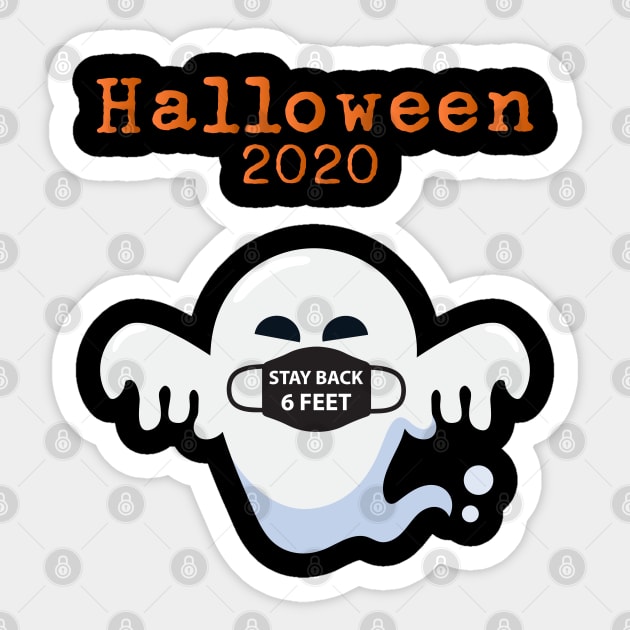 Ghost wearing Facemask Halloween Stay Back 6 Feet Sticker by mckinney